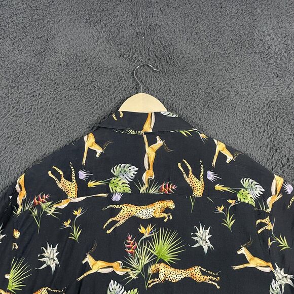 RSVLTS Shirt Mens XL Black Cheetah Gazelle The Hunt Kingpin Bowling Button Up - Picture 9 of 12